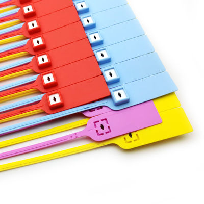 Zwarte 380 mm trekker Strakke streepjescode Veiligheidsplaat genummerd plastic zegel tag voor bank