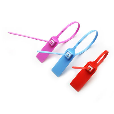 Zwarte 380 mm trekker Strakke streepjescode Veiligheidsplaat genummerd plastic zegel tag voor bank